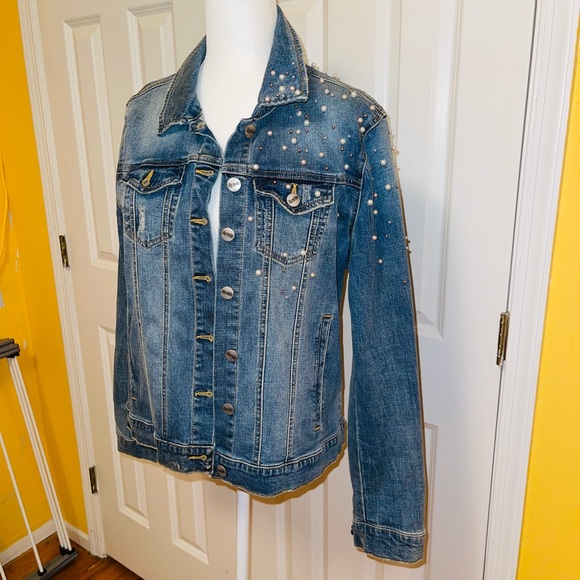 Nanette Lepore Jeans Jacket With Pearls - Picture 9 of 10